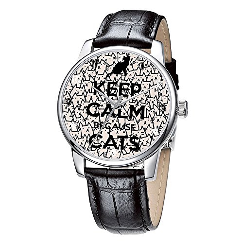 Topgraph Armbanduhr Damen Leder Schwarz Vintage Design Keep Calm