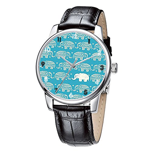 Topgraph Armbanduhr Damen Leder Schwarz Vintage Design Wenig reizende Elefant