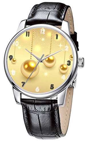 Topgraph Armbanduhr Damen Leder Schwarz Vintage Design Weihnachtskugel Breite des Armbands 14mm