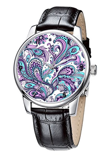 Topgraph Lederarmband Schwarz Uhren Damen Tanzen Blumen Breite des Armbands 14mm