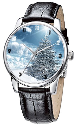 Topgraph Lederarmband Schwarz Uhren Damen Wintersaison Breite des Armbands 20mm
