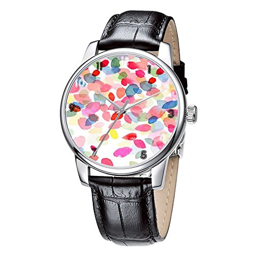 Topgraph Uhren Herren Damen Unisex Armbanduhr Elegant Uhr Leder Bunte Bluetenblaetter
