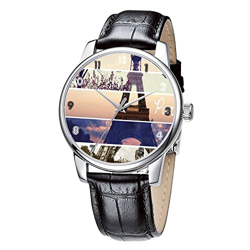Topgraph Uhren Damen Lederarmband Analog Qaurzuhr Armbanduhr Eiffel Tower