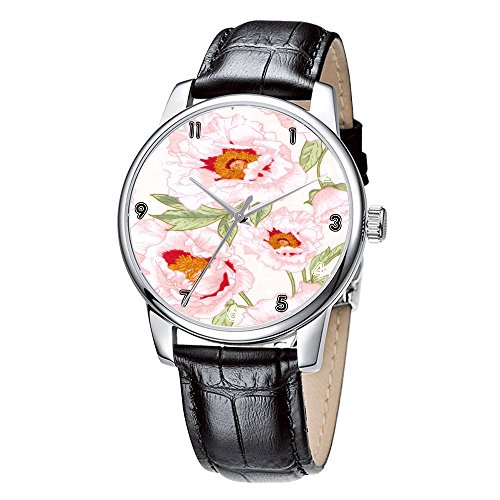 Topgraph Uhren Damen Lederarmband Analog Qaurzuhr Armbanduhr Pinke Blume