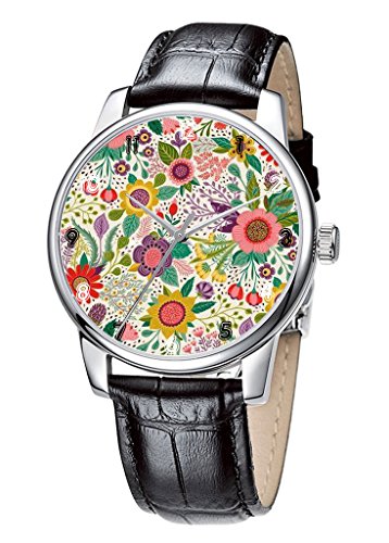 Topgraph Uhren Damen Lederarmband Armbanduhr Analog Qaurzuhr Schoenes Laecheln Blume Breite des Armbands 20mm