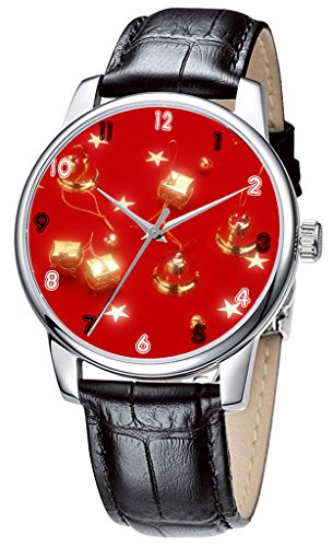 Topgraph Uhren Damen Lederarmband Armbanduhr Analog Qaurzuhr Red Christmas Presents Breite des Armbands 14mm