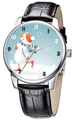 Topgraph Uhren Damen Lederarmband Armbanduhr Analog Qaurzuhr Happy Christmas Snowman Breite des Armbands 20mm