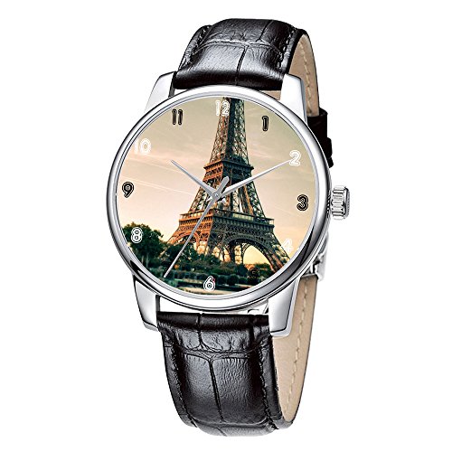 Topgraph Uhren Damen Lederarmband Armbanduhr Analog Qaurzuhr Eiffelturm