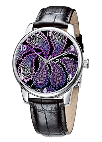 Topgraph Uhren Damen Lederarmband Analog Qaurzuhr Armbanduhr Blumenkunst Breite des Armbands 20mm