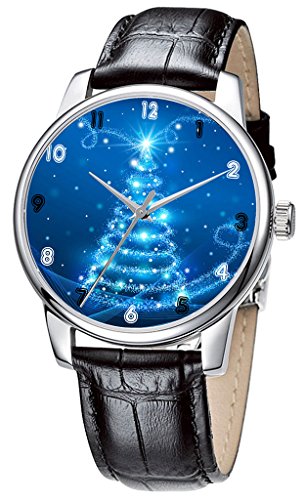 Topgraph Uhren Damen Lederarmband Analog Qaurzuhr Armbanduhr Glanz Snowy Weihnachtswelt Breite des Armbands 14mm