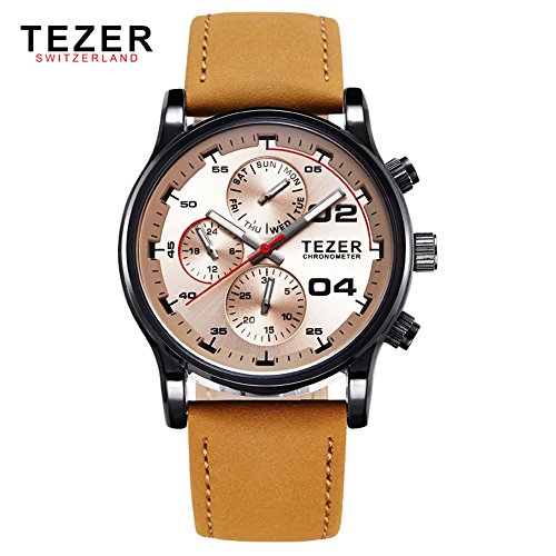 Tezer Quarz Wasserdicht Multifunktions Swiss Band Handgelenk Uhren T2050