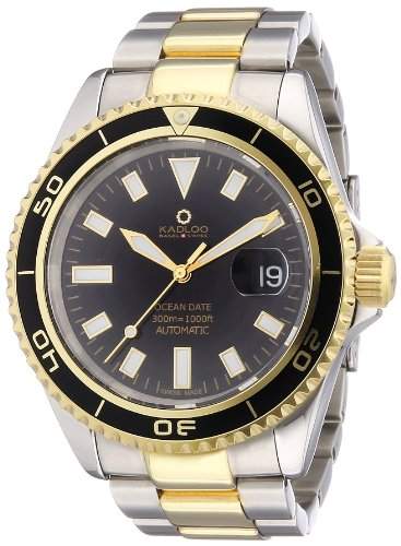 Kadloo Herren-Armbanduhr XL Ocean Date Gold Analog Automatik Edelstahl beschichtet 80805-BK