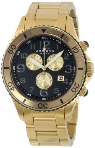 Akribos XXIV Herren AK616YG Ultimate Swiss Chronograph Black and Gold Tone Stainless Steel Bracelet Uhr