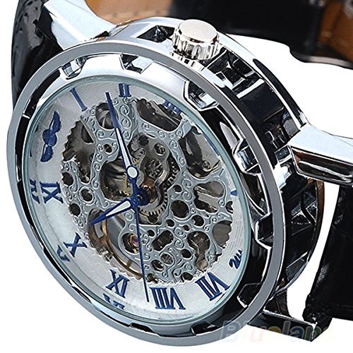 picvadee Classic Automatic Mechanische Armbanduhr Skelett Steampunk blau Unisex Erwachsene
