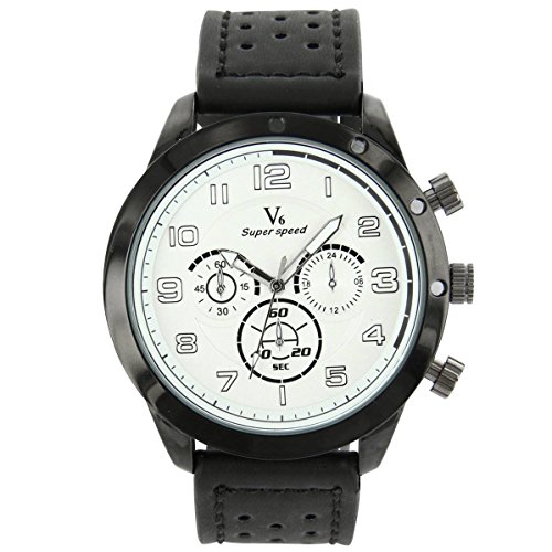 V6 Armbanduhr mit Leder schwarz V6 103