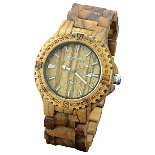 Solid Herren natur Zebra Holz Kalender Armbanduhr Farbe Braun