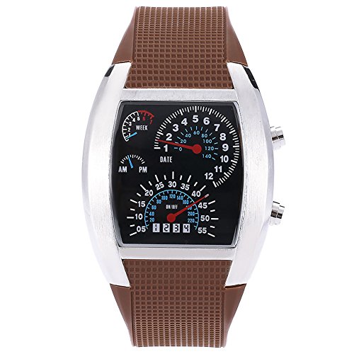 Leopard Shop TVG KM 482 Stecker Sport Armbanduhr Multifunktionsuhr Datum Tag LED Digital Wasser Widerstand braun