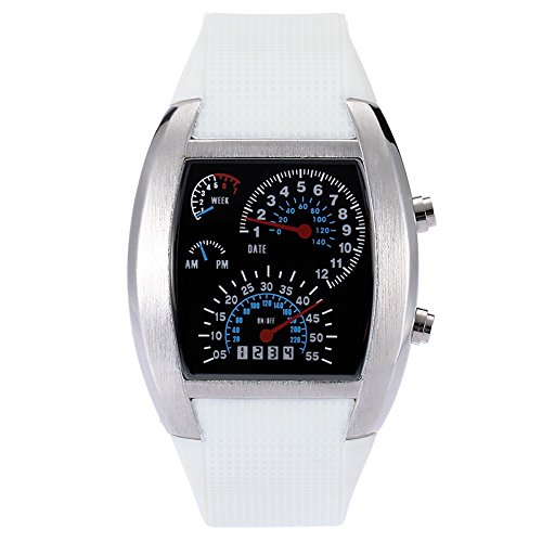 Leopard Shop TVG KM 482 Stecker Sport Armbanduhr Multifunktionsuhr Datum Tag LED Digital Wasser Widerstand weiss
