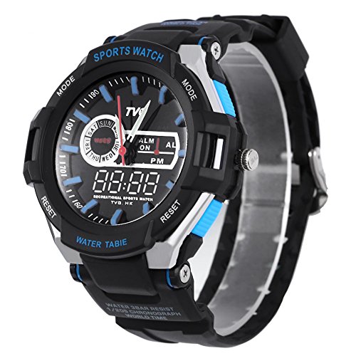 Leopard Shop TVG 801 Herren Dual Movt Quartz Wasser Widerstand Chronograph Luminous LED Display Armbanduhr Blau