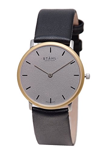 Stahl Swiss Made Armbanduhr Modell st61107 vergoldet klein 27 mm Fall Bar Grau Zifferblatt