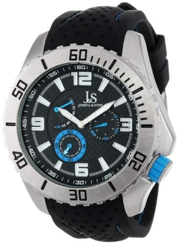 Joshua & Sons Herren Armbanduhr Multifunktions-silberfarbenes mit perforiert schwarz Silikon Strap