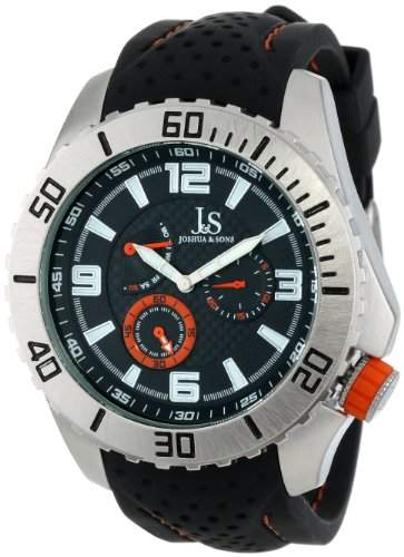 Joshua & Sons Herren Armbanduhr silberfarbenes Metall mit schwarzem Silikon Gurt