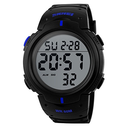 Topwatch Herren Sport Armbanduhr Militaer Design Digital Elektronisch LED wasserabweisend Alarm Blau