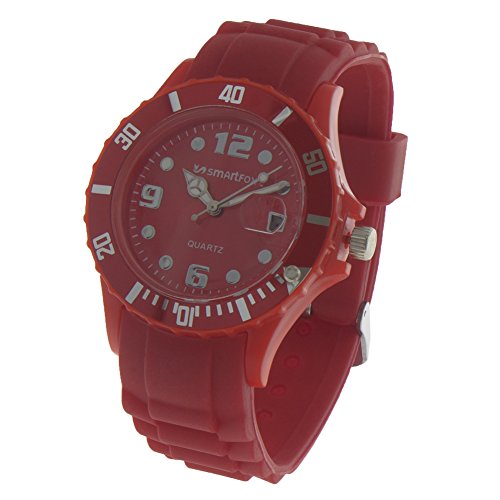 Smartfox Unisex Silikon Armbanduhr Analog Quarz mit Datumsanzeige Farbe Rot