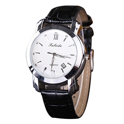 WINWINTOM Bewegungs Retro einfache Art Uhr Quarz Leder analoge Armbanduhr Schwarz