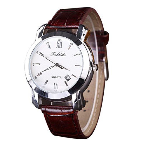 WINWINTOM Bewegungs Retro einfache Art Uhr Quarz Leder analoge Armbanduhr Braun