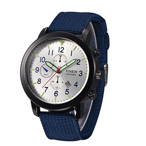 WINWINTOM Mens Military Quarzuhr Schwarzes Zifferblatt Datum Luxus Sport Armbanduhr Blau