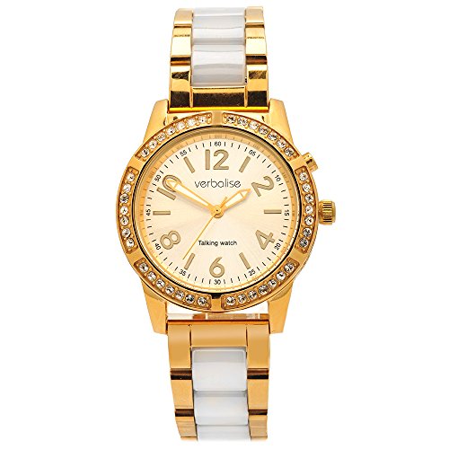 Verbalise Damen Gold Sprechende Armbanduhr mit Swarovski Kristallen