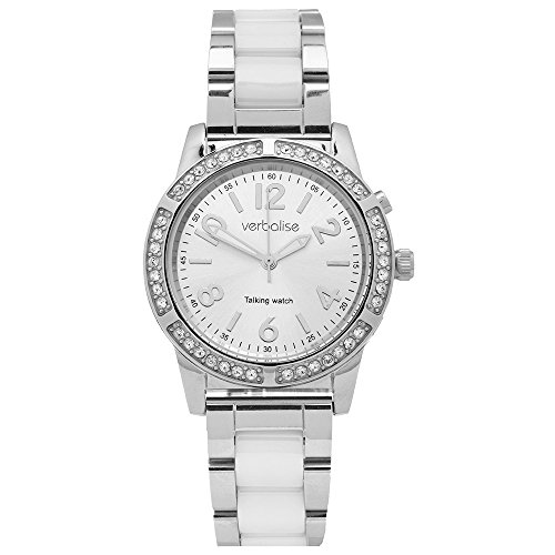 Verbalise Damen Silber Sprechende Armbanduhr mit Swarovski Kristallen