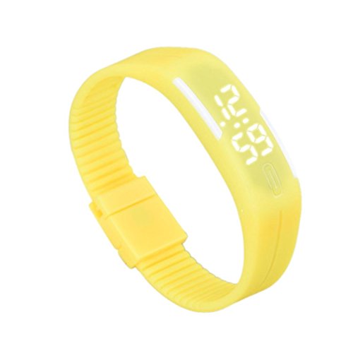 Zolimx Frauen der Maenner Gummi Sport LED Uhr Datum Armband Gelb