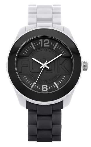 French Connection Herren Quarz-Uhr mit schwarzem Zifferblatt Analog-Anzeige und grau Kunststoff oder PU Armband fc1128wb