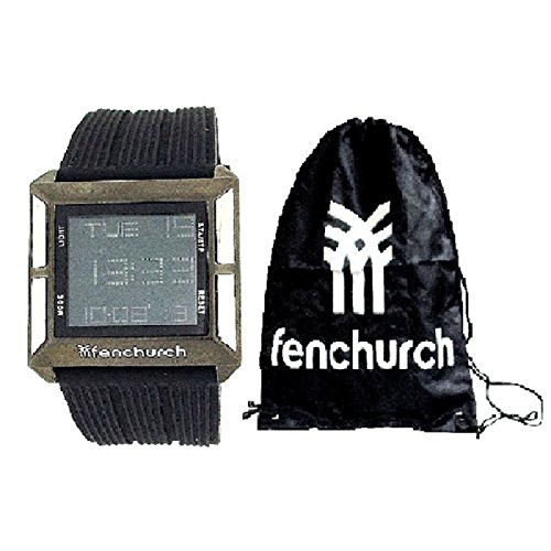 FENCHURCH Geschenkset Digitale Herren Freizeit Chronograph mit schwarzem Gummi Armband Sportbeutel AN93