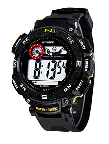 Herren LED Analog Digital Wasserdicht Alarm Kalender Multi Funktion Outdoor Sport Armbanduhr Schwarz Gelb
