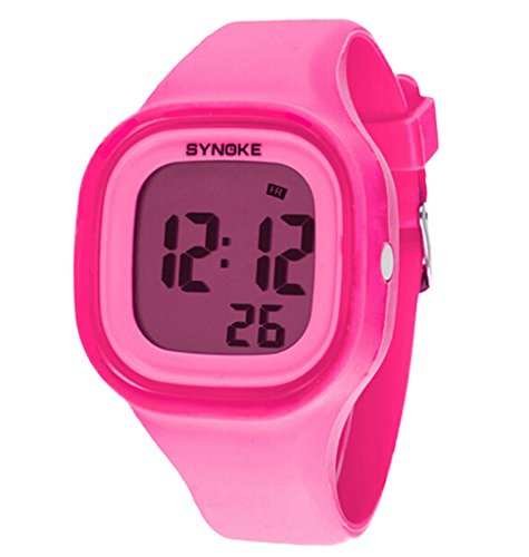 Jungen Maedchen Sommer Jelly Digital LED Display Armbanduhr Outdoor wasserdichte Sport Uhren Pink