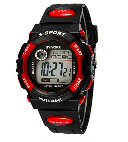 Jungen Maedchen Sommer Multi Funktion Outdoor Wasserdicht Digital Sport Uhren elektronische Handgelenk Uhren fuer Alter 5 13 Jahren rot