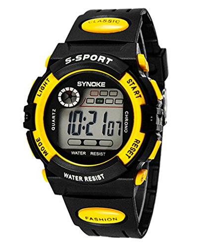 Jungen Maedchen Sommer Multi Funktion Outdoor Wasserdicht Digital Sport Uhren elektronische Handgelenk Uhren fuer Alter 5 13 Jahren gelb