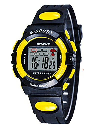Wasserdicht Digital Outdoor Sport Uhren fuer Alter 5 15 Jahren Jungen Maedchen Kinder Uhren schwarz gelb