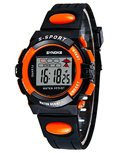 Wasserdicht Digital Outdoor Sport Uhren fuer Alter 5 15 Jahren Jungen Maedchen Kinder Uhren schwarz orange