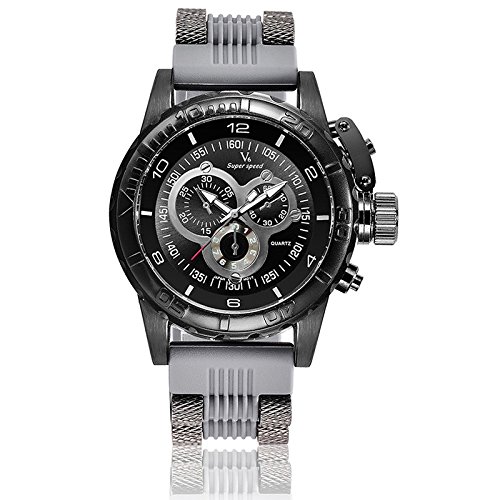 V6 3D Oberflaeche Fall Luxus Stecker Military Casual Armbanduhr Uhr die grau