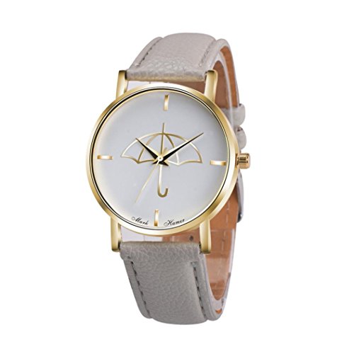 Watch Leather Band Gray Xjp Fashion Womens Watches Bracelet Analog Quartz Wristwatch with Umbrella Pattern Dial White