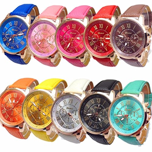 Womens Watches 10 PCS Xjp Roman Numerals Analog Quartz Wristwatch with Leather Band