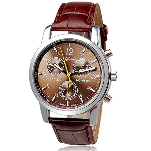 Mens Watches Xjp Round Watch Case with Stainless Steel Dial Analog Quartz Leather Strap Wriswatches