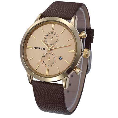 Xjp Mens Watches Beilaeufig Wasserdichte Uhr mit 5 Needle Lederband Uhren Geschenke