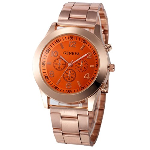 Xjp Casual Womens Watches Precise Quartz Analog Watches with Stainless Steel Band Orange