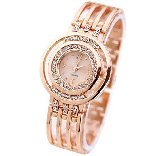 Xjp Fashion Womens Watches Bracelet Analog Quartz Rhinestone Wristwatch with Alloy Band Rose Gold