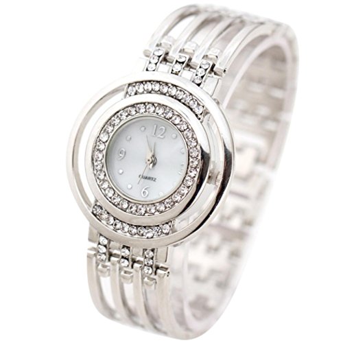 Xjp Fashion Womens Watches Bracelet Analog Quartz Rhinestone Wristwatch with Alloy Band Silver